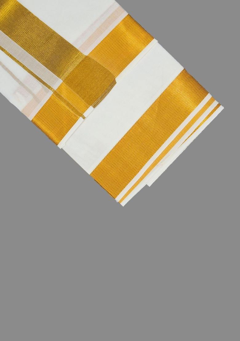 White Striped Cotton Dhoti For Men  - Indya