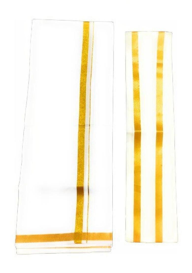 White Striped Cotton Dhoti For Men  - Indya