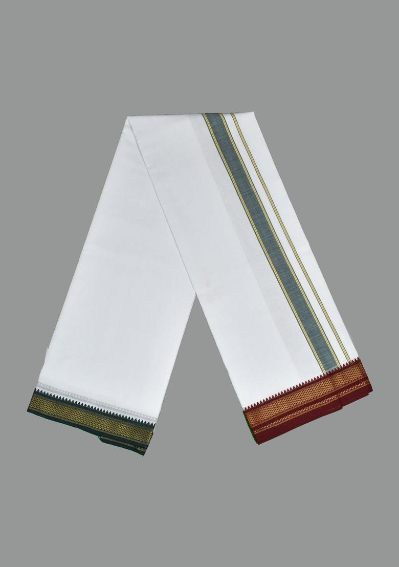White Striped Cotton Dhoti For Men  - Indya