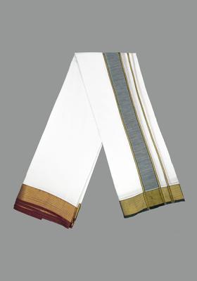 White Striped Cotton Dhoti For Men 