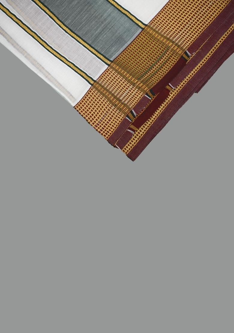 White Striped Cotton Dhoti For Men  - Indya