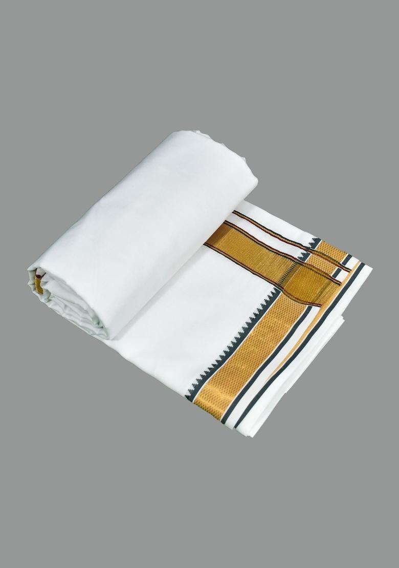 White Striped Cotton Dhoti For Men  - Indya