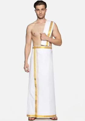 White Striped Cotton Dhoti For Men 
