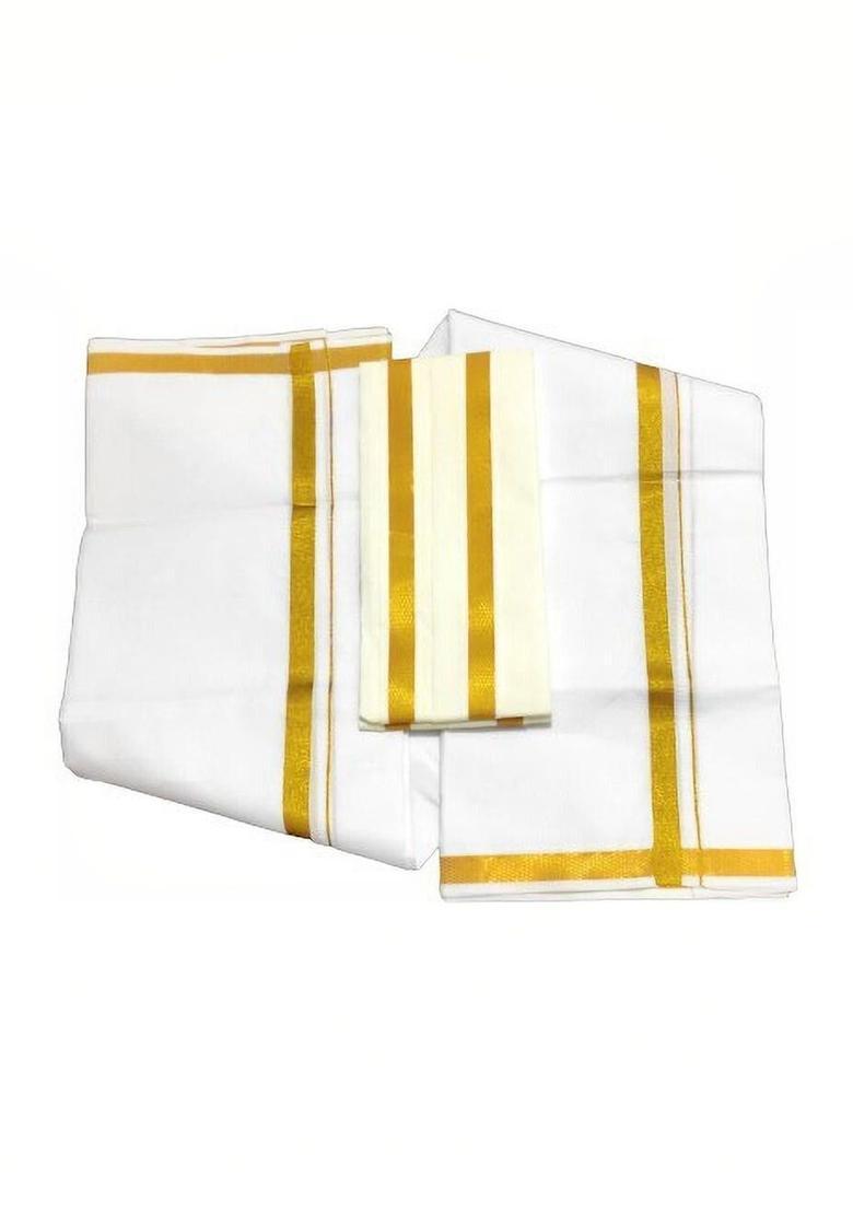 White Striped Cotton Dhoti For Men  - Indya