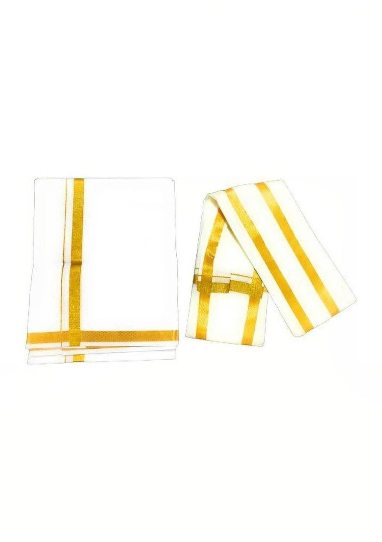 White Striped Cotton Dhoti For Men  - Indya