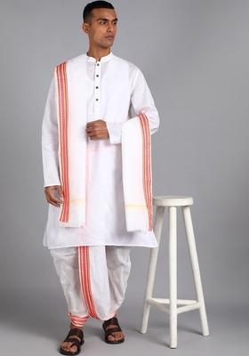 White Striped Cotton Dhoti For Men 