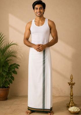 White Striped Cotton Dhoti For Men 
