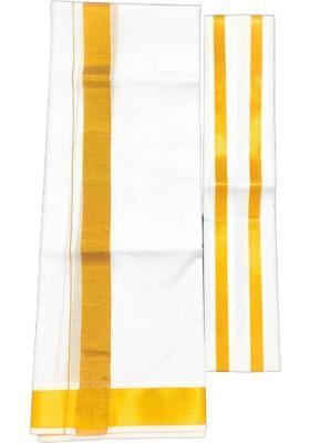 White Striped Cotton Dhoti For Men 