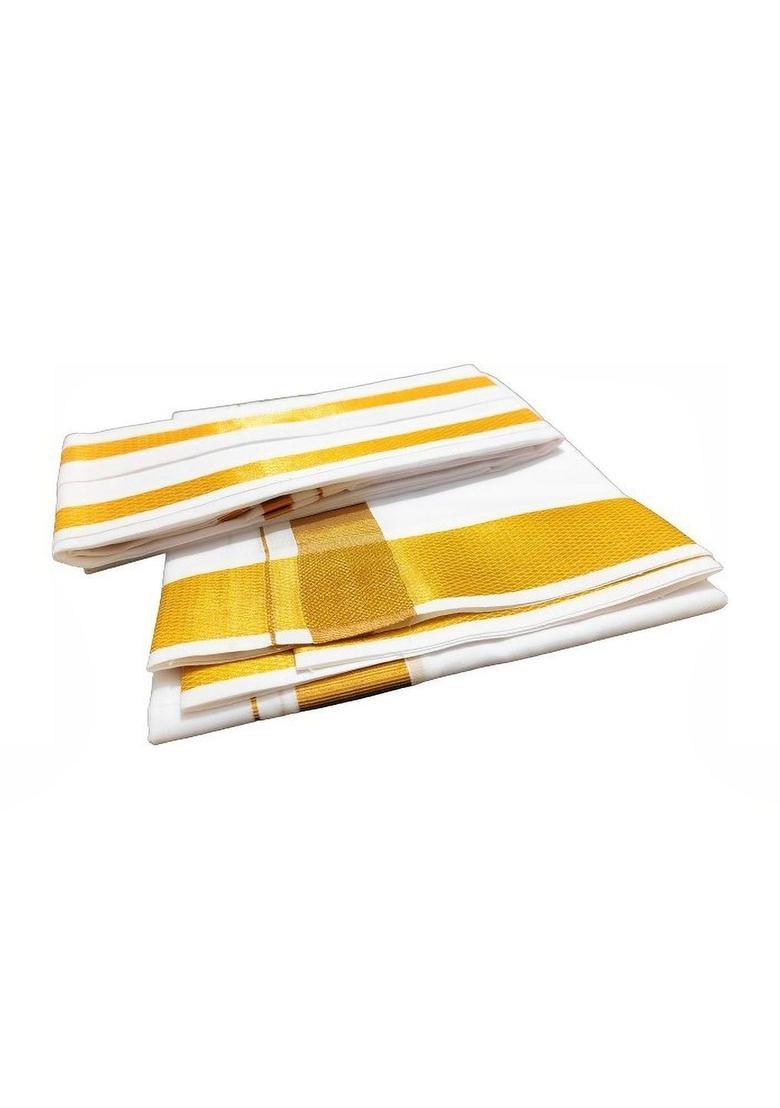 White Striped Cotton Dhoti For Men  - Indya