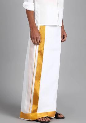 White Striped Cotton Dhoti For Men 