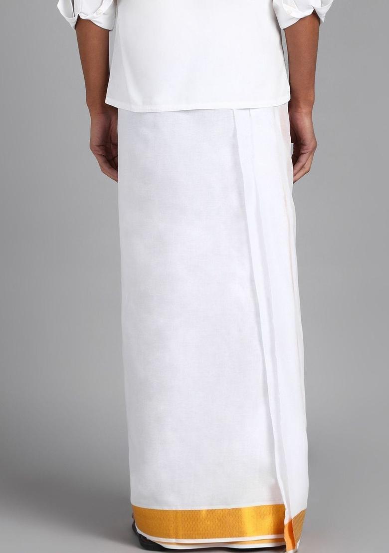 White Striped Cotton Dhoti For Men  - Indya