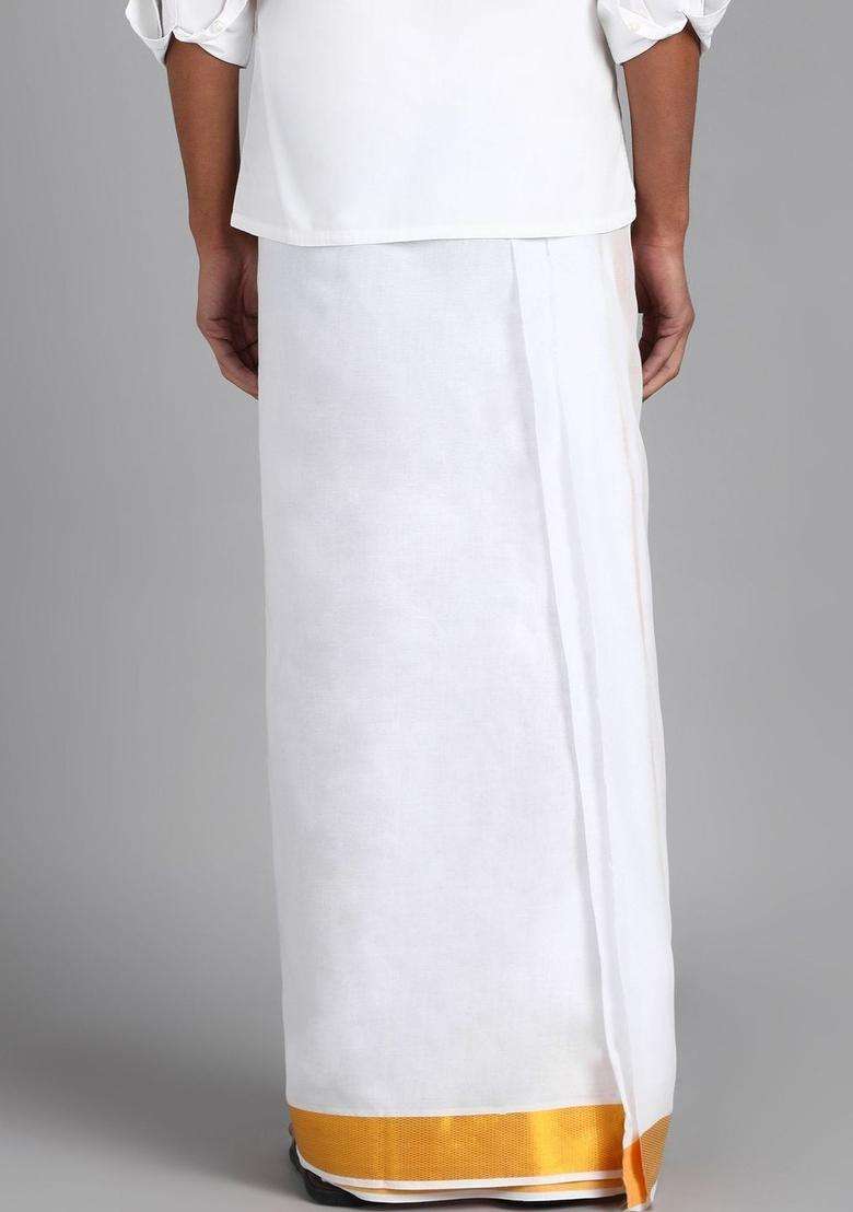 White Solid Cotton Dhoti For Men  - Indya