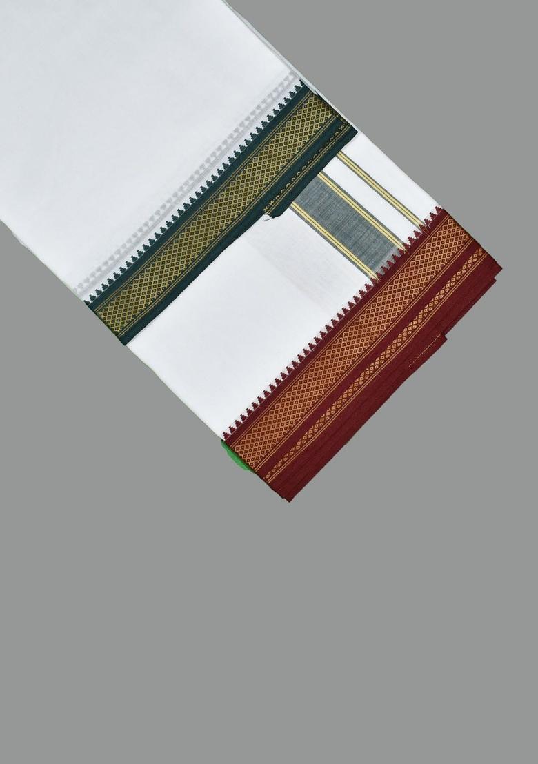 White Striped Cotton Dhoti For Men  - Indya