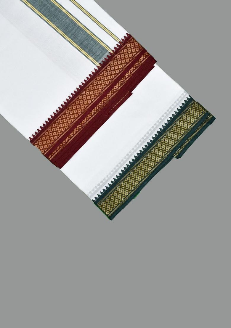 White Striped Cotton Dhoti For Men  - Indya