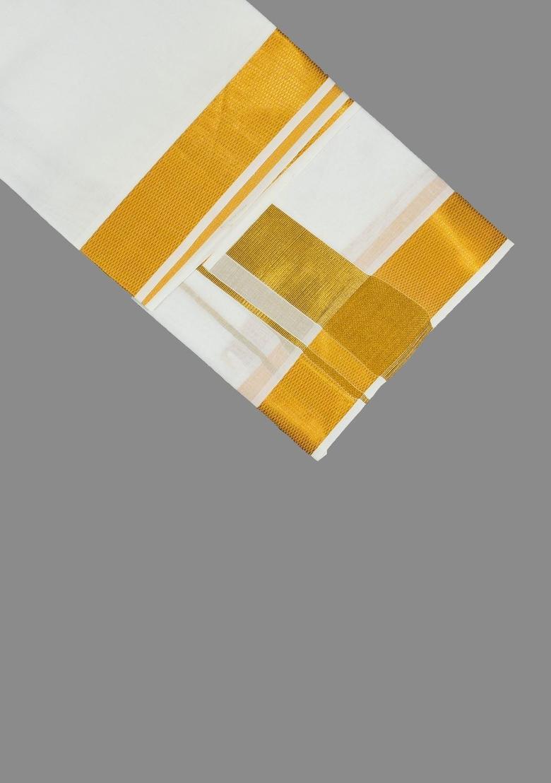 White Striped Cotton Dhoti For Men  - Indya
