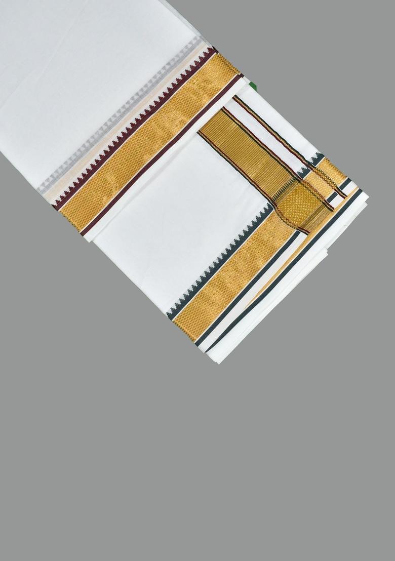 White Striped Cotton Dhoti For Men  - Indya
