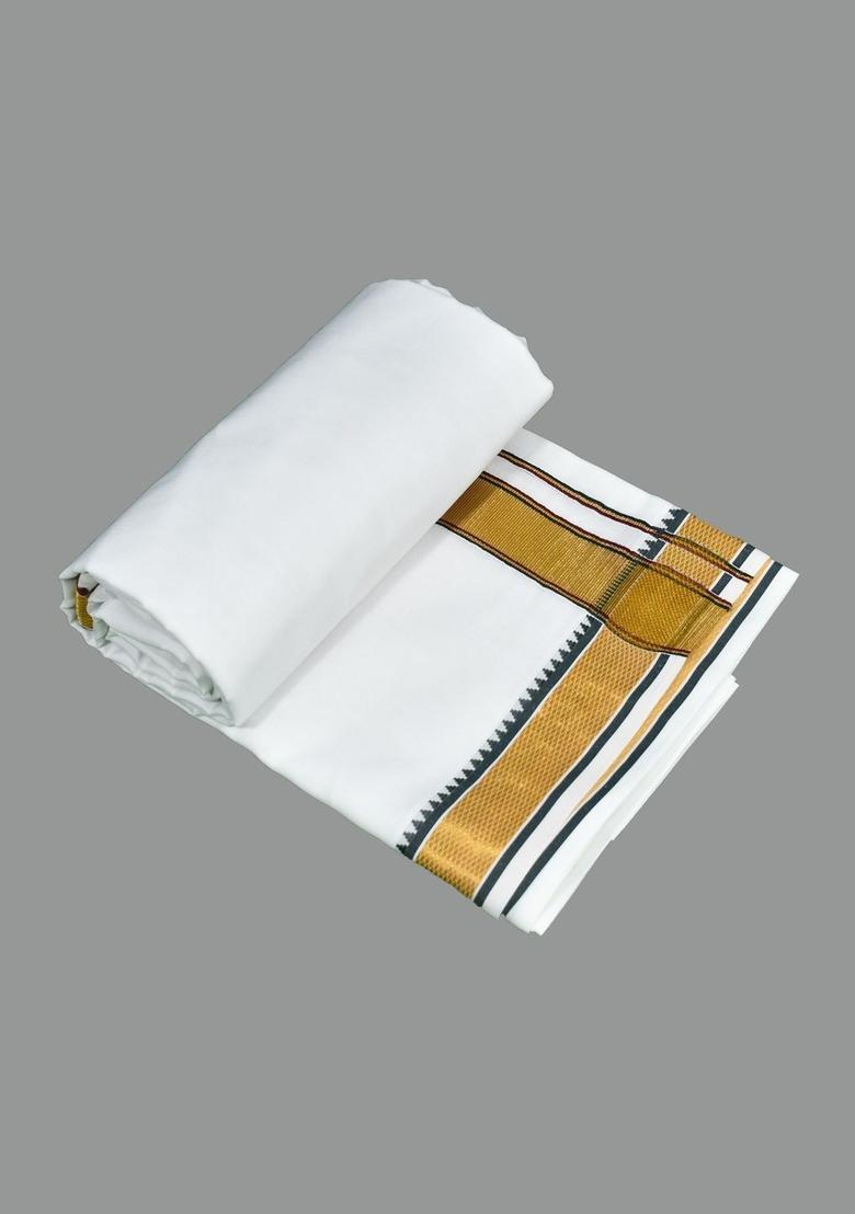 White Striped Cotton Dhoti For Men  - Indya