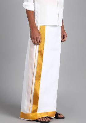 White Striped Cotton Dhoti For Men 