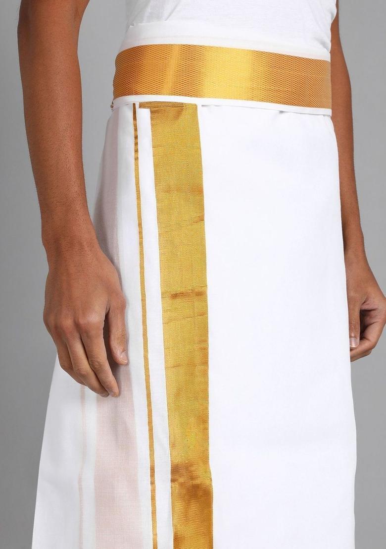 White Striped Cotton Dhoti For Men  - Indya