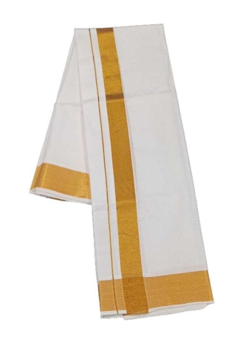 White Striped Cotton Dhoti For Men  - Indya