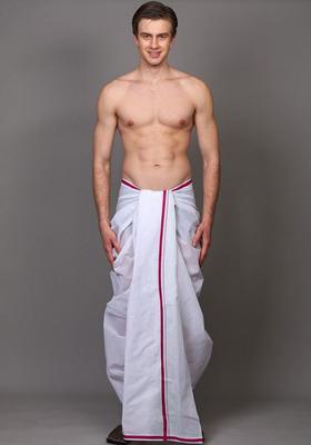 White Striped Cotton Dhoti For Men 
