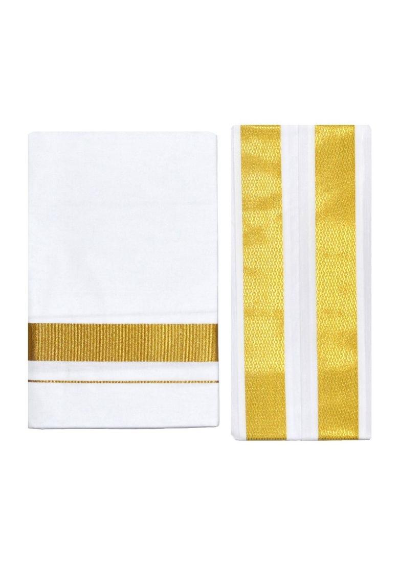 White Striped Cotton Dhoti For Men  - Indya