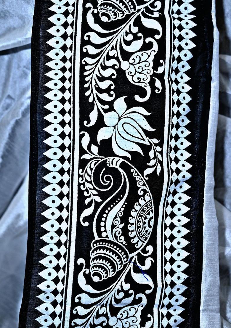 White Printed Silk Dhoti For Men  - Indya