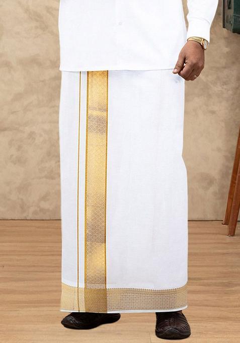 White Solid Cotton Dhoti For Men 