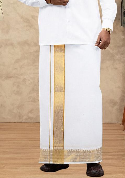 White Solid Cotton Dhoti For Men 