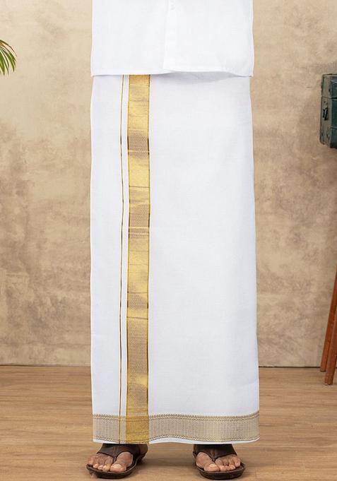 White Solid Cotton Dhoti For Men 