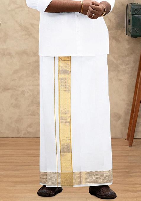 White Solid Cotton Dhoti For Men 