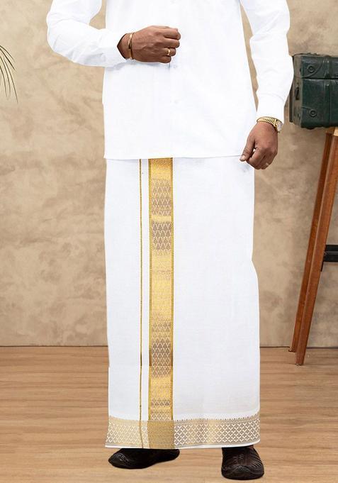 White Solid Cotton Dhoti For Men 