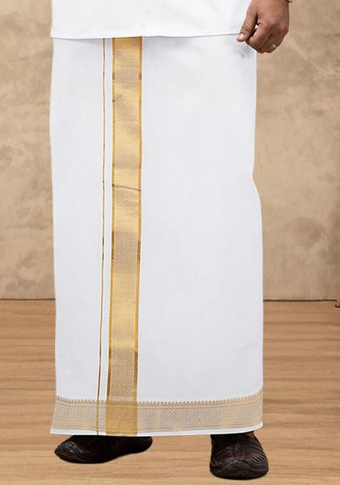 White Solid Cotton Dhoti For Men 