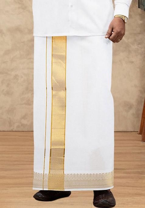 White Solid Cotton Dhoti For Men 