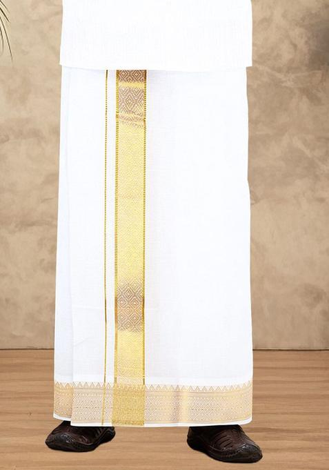 White Solid Cotton Dhoti For Men 