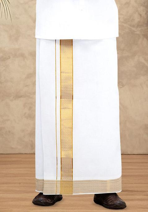 White Solid Cotton Dhoti For Men 