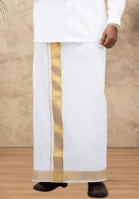 White Solid Cotton Dhoti For Men 