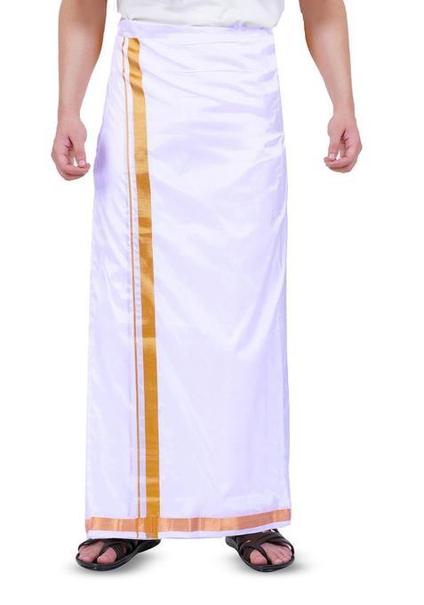 White Solid Silk Dhoti For Men 