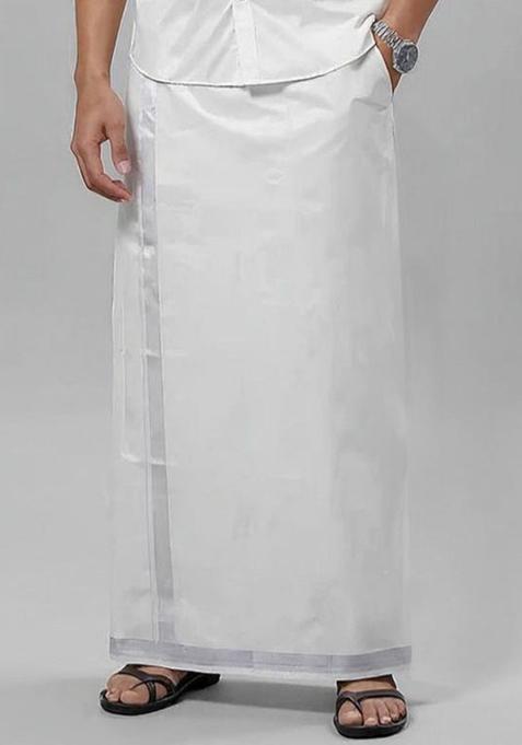 White Solid Tissue Dhoti For Men 