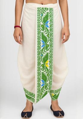 White Solid Silk Dhoti For Men 
