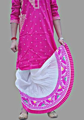 White Embroidered Silk Dhoti For Men 