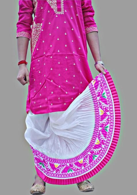 White Embroidered Silk Dhoti For Men 