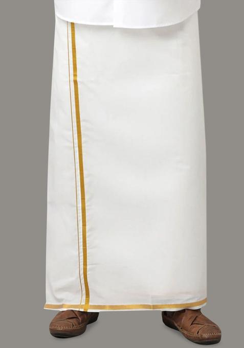 White Solid Cotton Dhoti For Men 