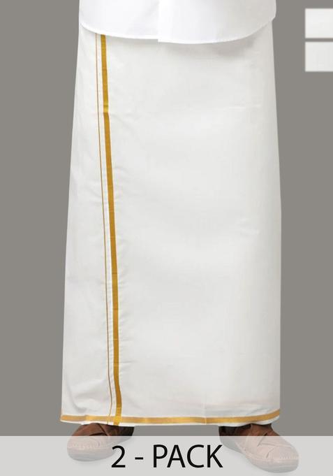 White Solid Cotton Dhoti For Men 