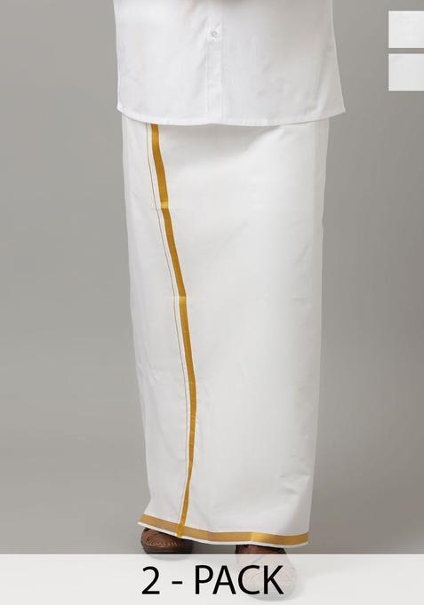 White Solid Cotton Dhoti For Men 