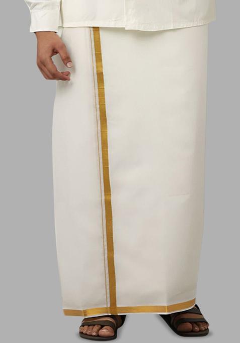White Solid Cotton Dhoti For Men 