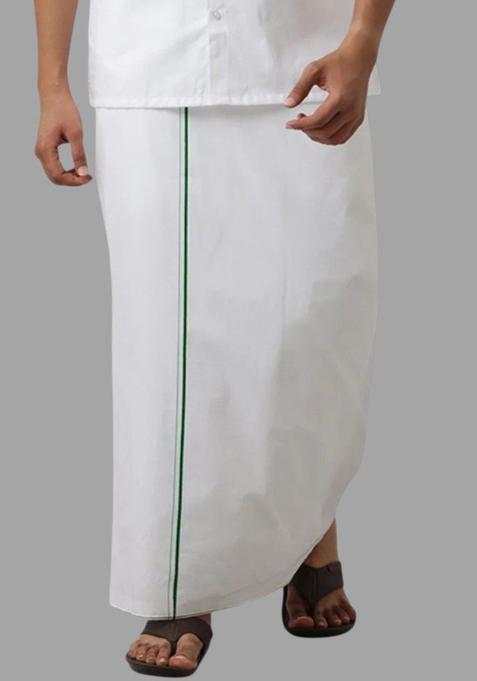 White Solid Cotton Dhoti For Men 