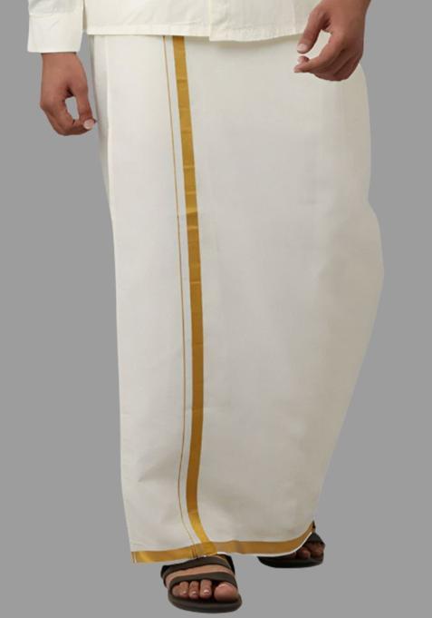White Solid Cotton Dhoti For Men 