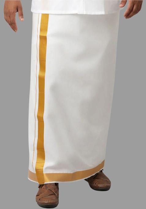 White Solid Cotton Dhoti For Men 