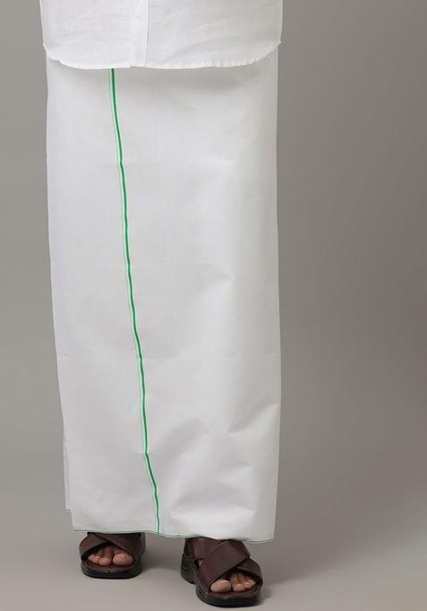 White Solid Cotton Dhoti For Men 